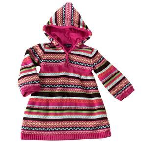 Baby Gap Sweater Dress Hooded 100% Cotton Hoodie Fair Isle Stripes Sz 18-24 mos